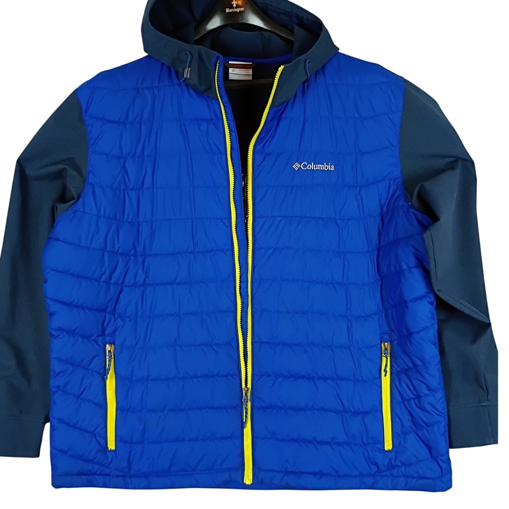 Columbia Thermal Coil Hybrid Puffer Jacket Mens XXL Blue Hooded Insulated Coat
